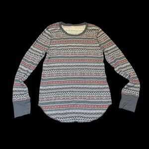 Striped Long Sleeve Pullover - Gray, Red, White